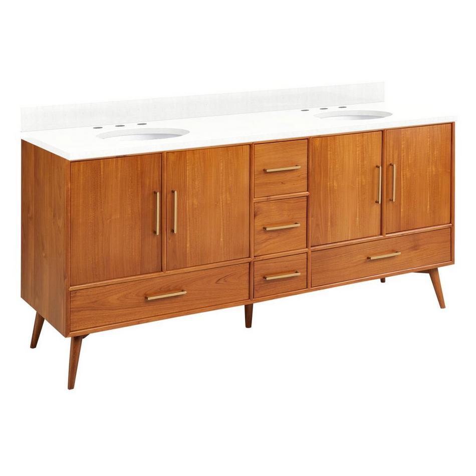 72" Novak Double Teak Vanity with Undermount Sinks - Teak - Feathered White - Widespread, , large image number 0