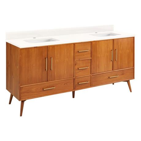72" Novak Double Teak Vanity with Rectangular Undermount Sinks - Teak