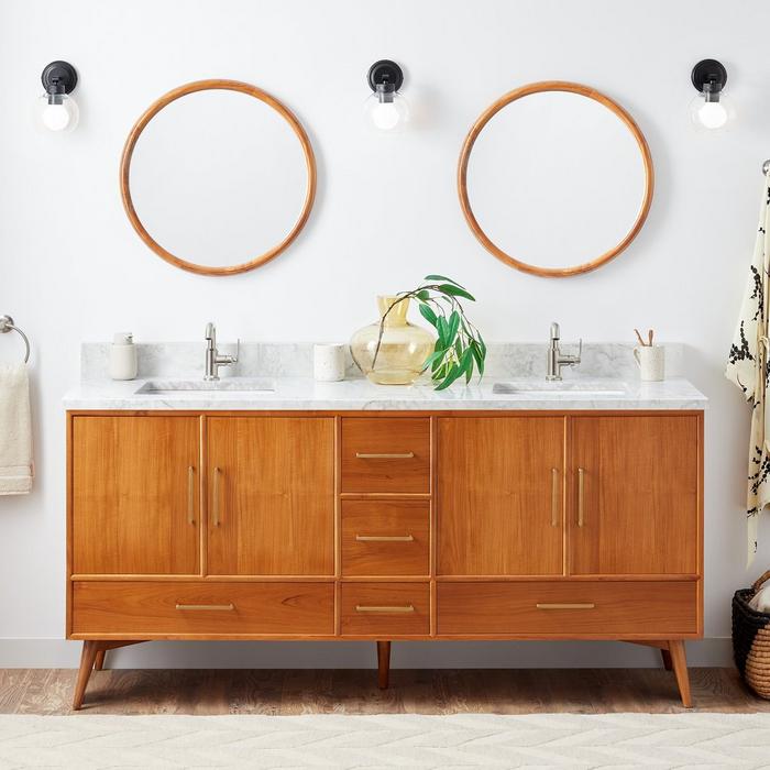 60" Novak Double Teak Vanity with Undermount Sinks in Natural Teak