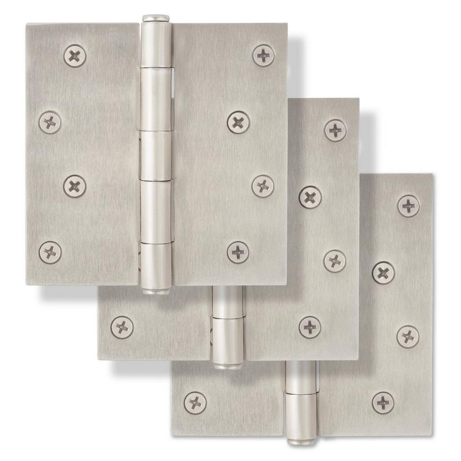 3-1/2" Square Steel Door Hinge With Plain Bearing - 3 Pack - Brushed Nickel, , large image number 0