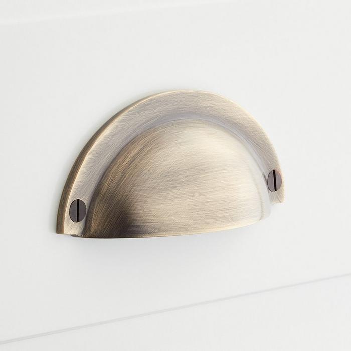 Rustic Style Brass Traditional Cup Pull in Antique Brass