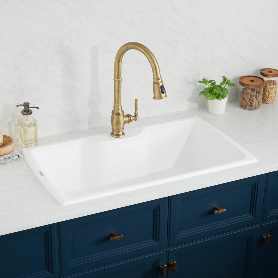 35" Kendale Granite Composite Drop-In Kitchen Sink - Milk White, , large image number 0