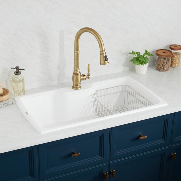 35" Kendale Granite Composite Drop-In Kitchen Sink in Milk White