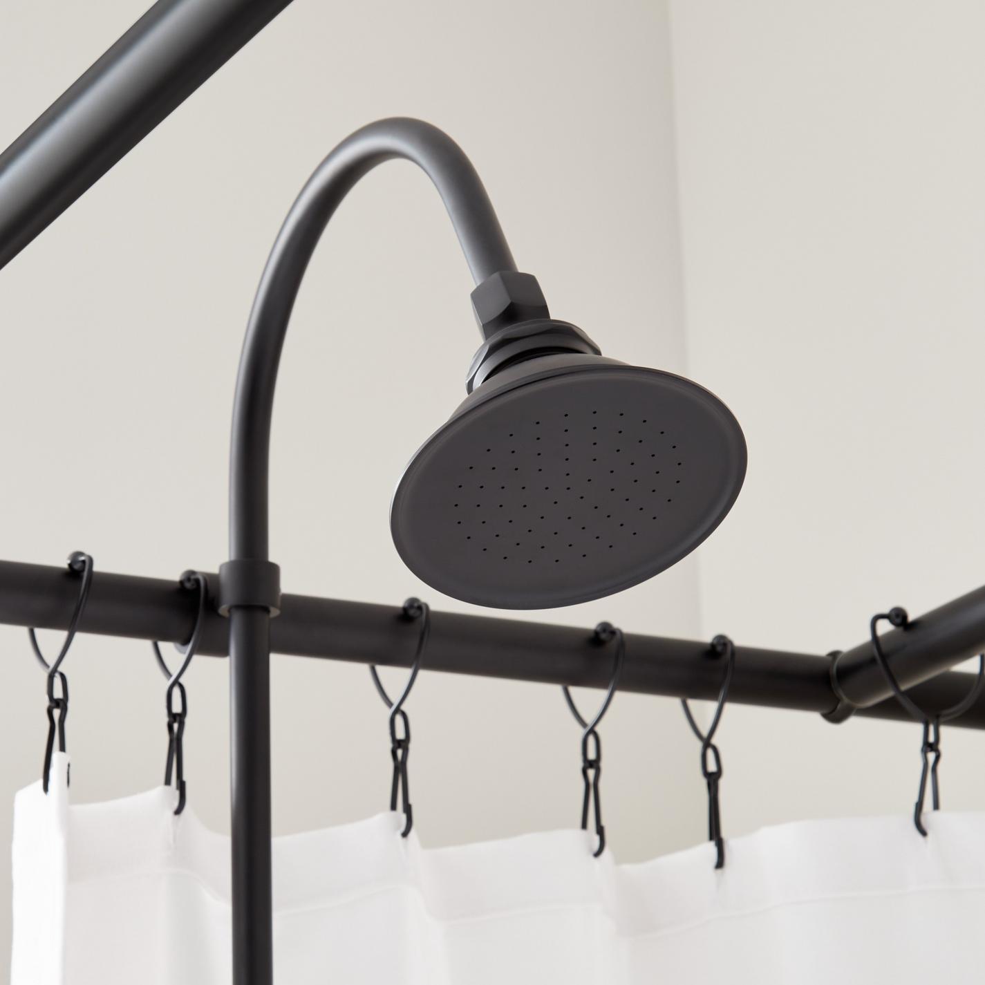 Gooseneck Shower Conversion Kit with Hand Shower 60" x 27" D Style Shower Ring Matte Black