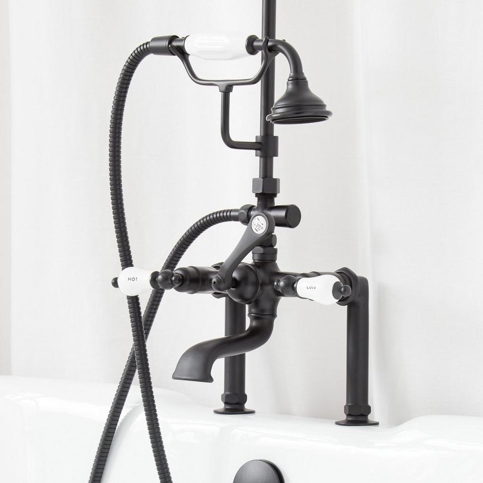 English Side Mount Conversion Kit with Hand Shower - 60" x 27" D Style Shower Ring - Matte Black, , large image number 2