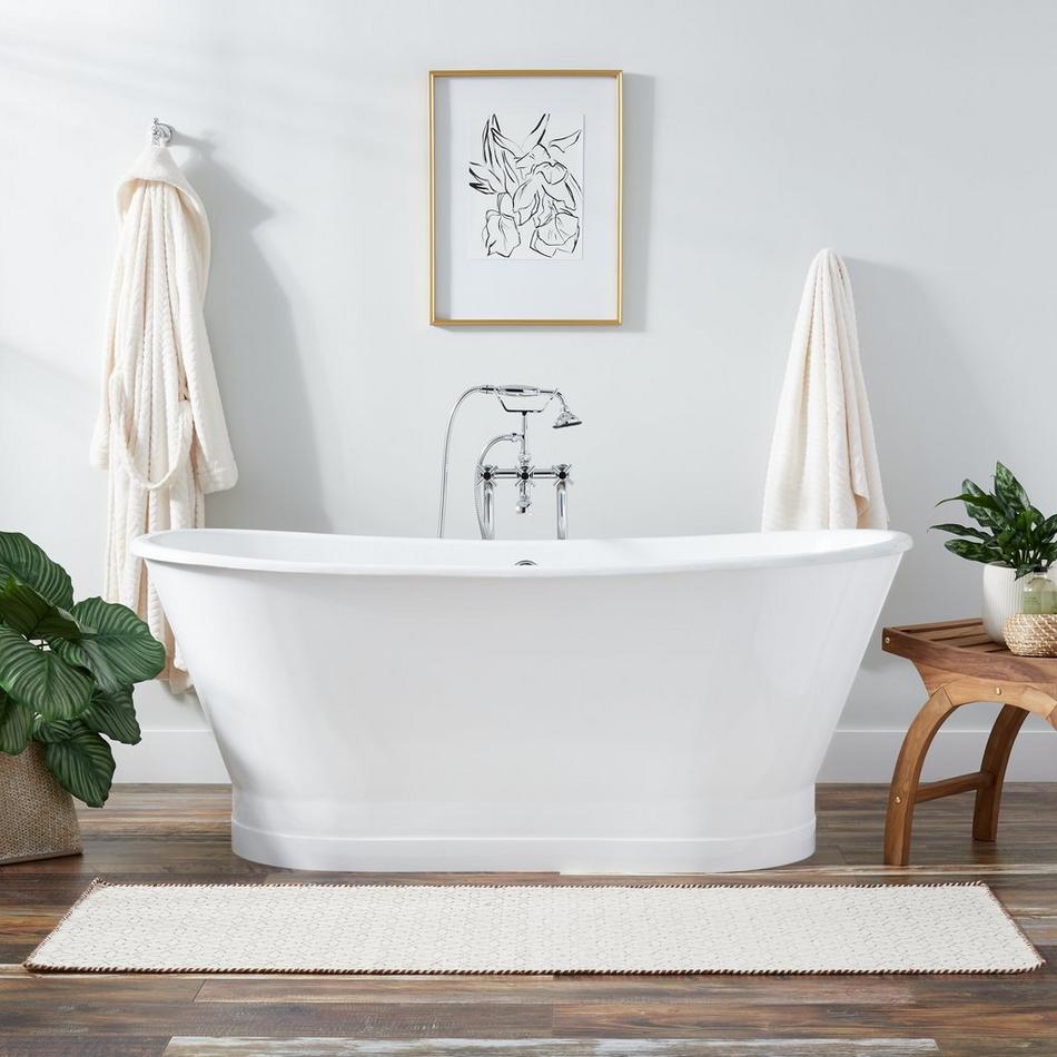 67" Kateryn Bateau Cast Iron Skirted Tub With Brushed Nickel Daisy Wheel, , large image number 0