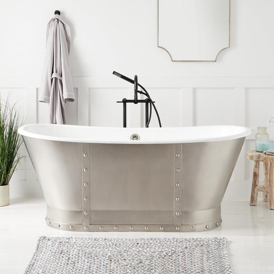 67" Brayden Bateau Cast Iron Skirted Tub with Stainless Steel Skirt, , large image number 0