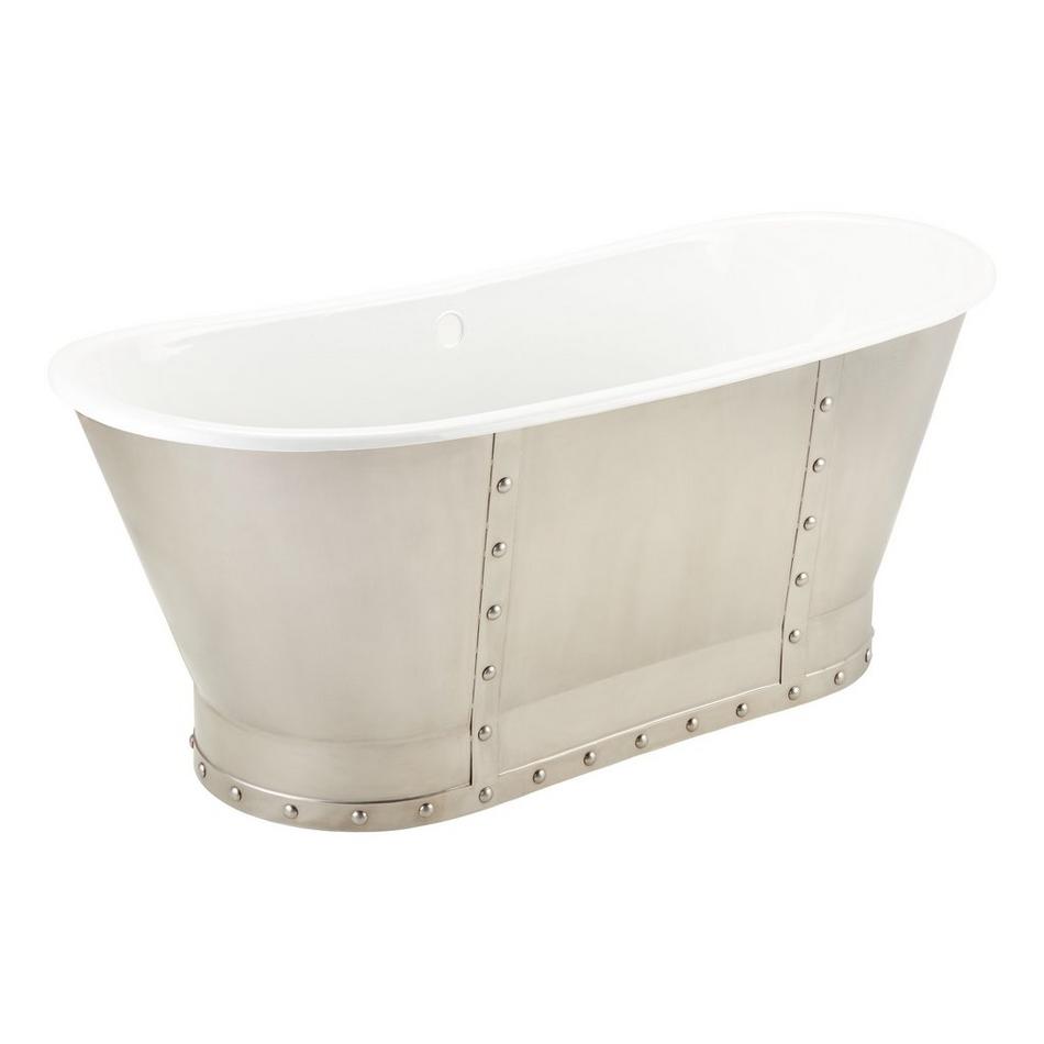 67" Brayden Bateau Cast Iron Skirted Tub - Stainless Steel Skirt - Chrome Daisy Wheel, , large image number 1