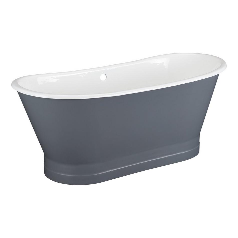 67" Kateryn Cast Iron Double-Ended Skirted Bateau Tub - Dark Gray - Rolled Rim - White Drain, , large image number 1