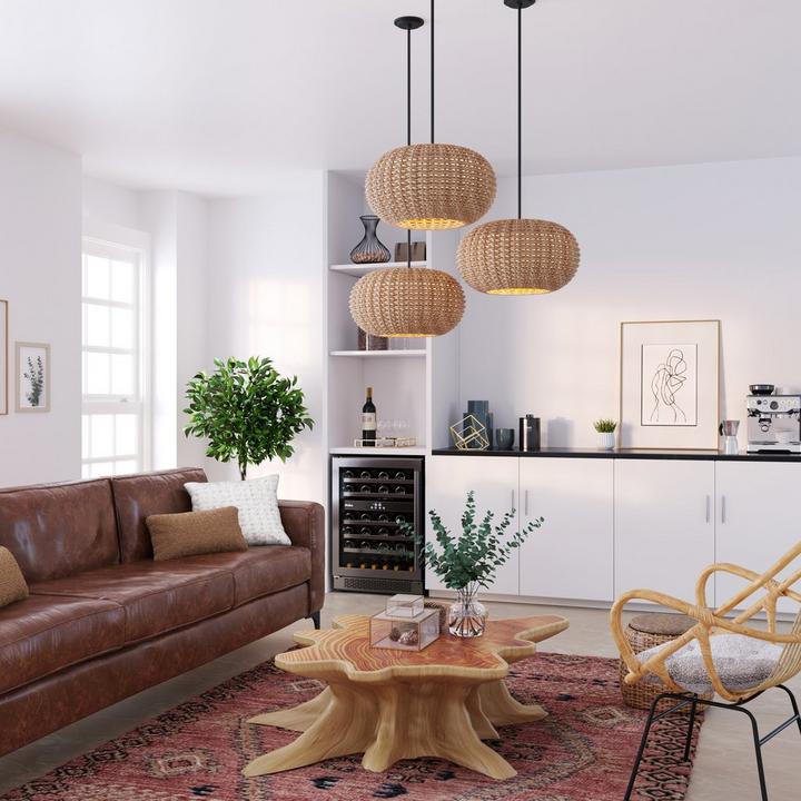 Organic modern living room with the Biddeford Single Light Pendant Light in Oiled Brown