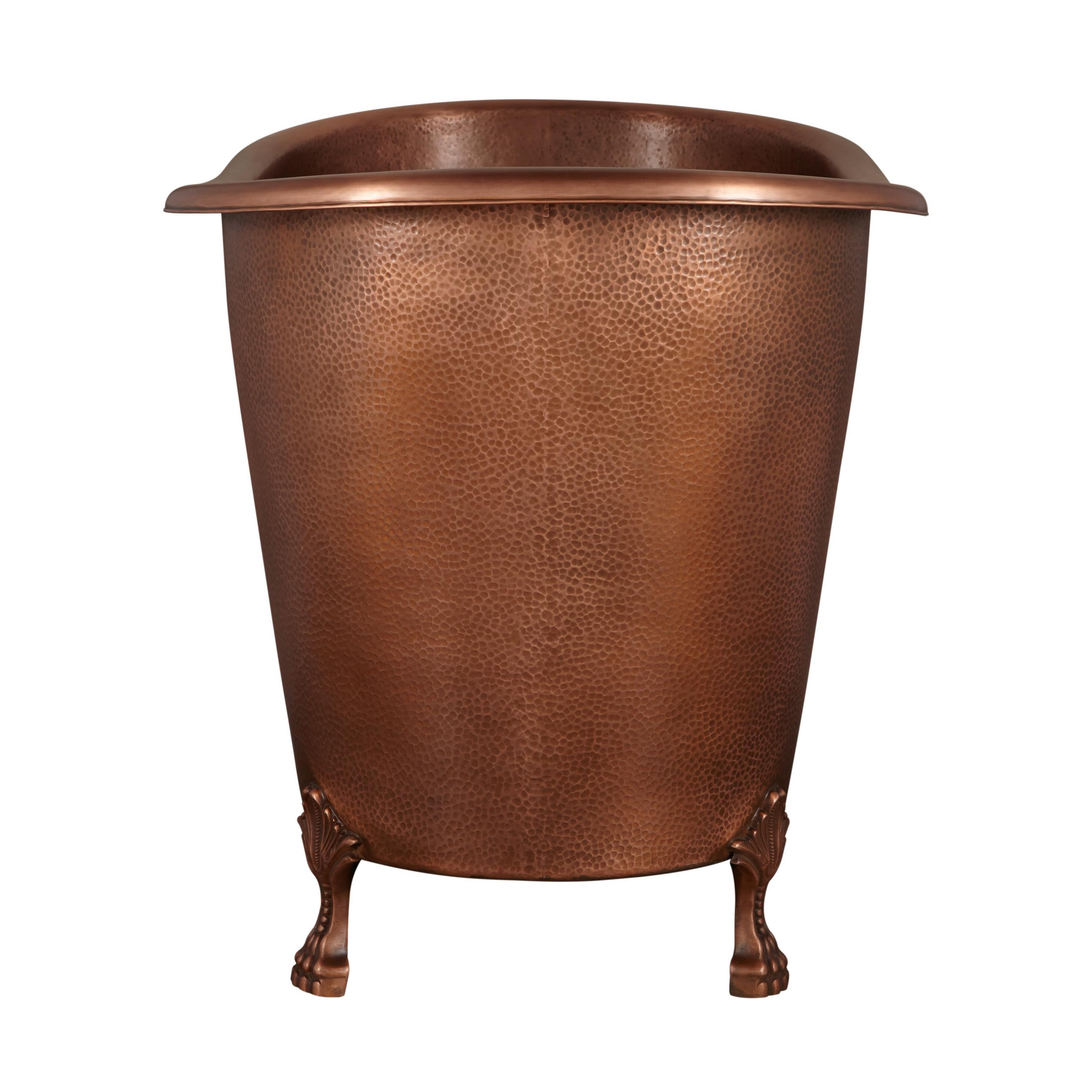 49" Abbey Hammered Copper Slipper Clawfoot Soaking Tub Overflow