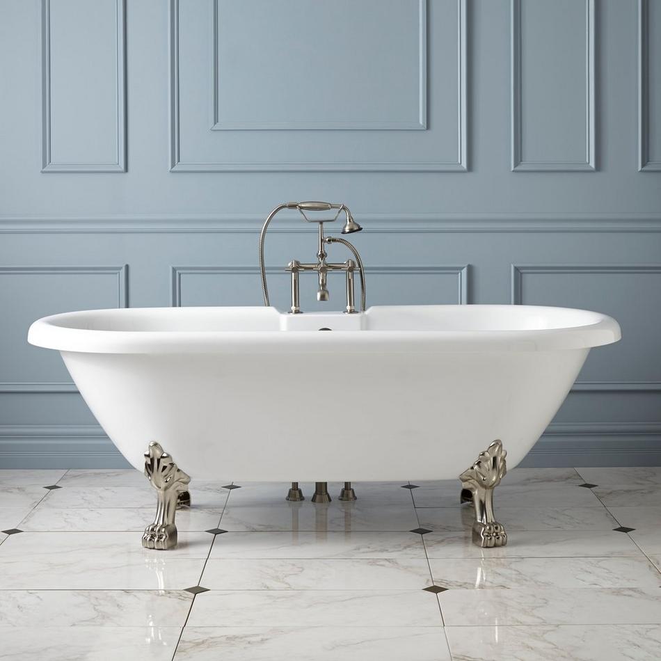 59" Audrey Acrylic Clawfoot Tub - Polished Brass Lion Feet - No Tap Holes - Overflow, , large image number 0