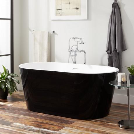 59" Eden Black Acrylic Freestanding Tub - With Integral Overflow and No Faucet Holes-Black Exterior/