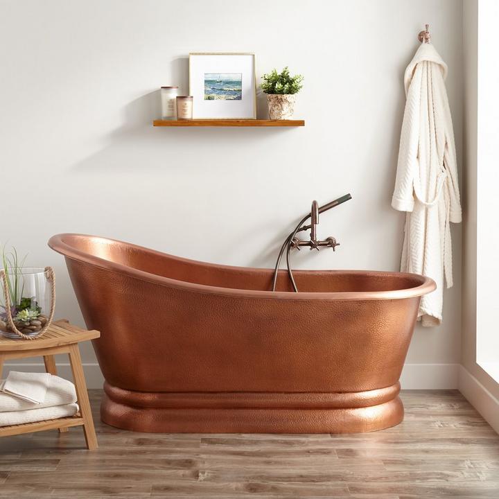 59" Paxton Copper Slipper Pedestal Tub for farmhouse bathroom