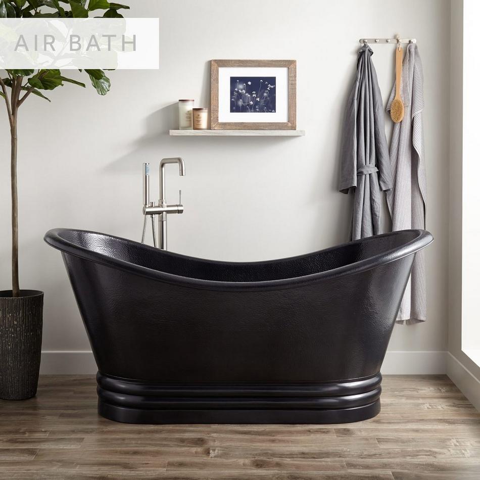 71" Raye Antique Black Hammered Copper Double-Slipper Pedestal Air Tub - Overflow, , large image number 0