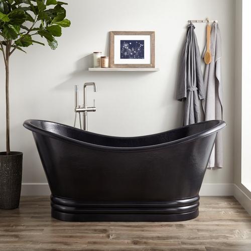 71" Raye Antique Black Hammered Copper Double-Slipper Tub