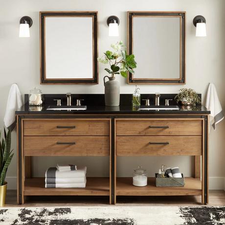 72" Celebration Console Double Vanity for Rectangular Undermount Sinks - Rustic Acacia
