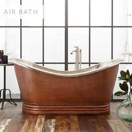 72" Paige Copper Double-Slipper Air Tub - Nickel Interior
