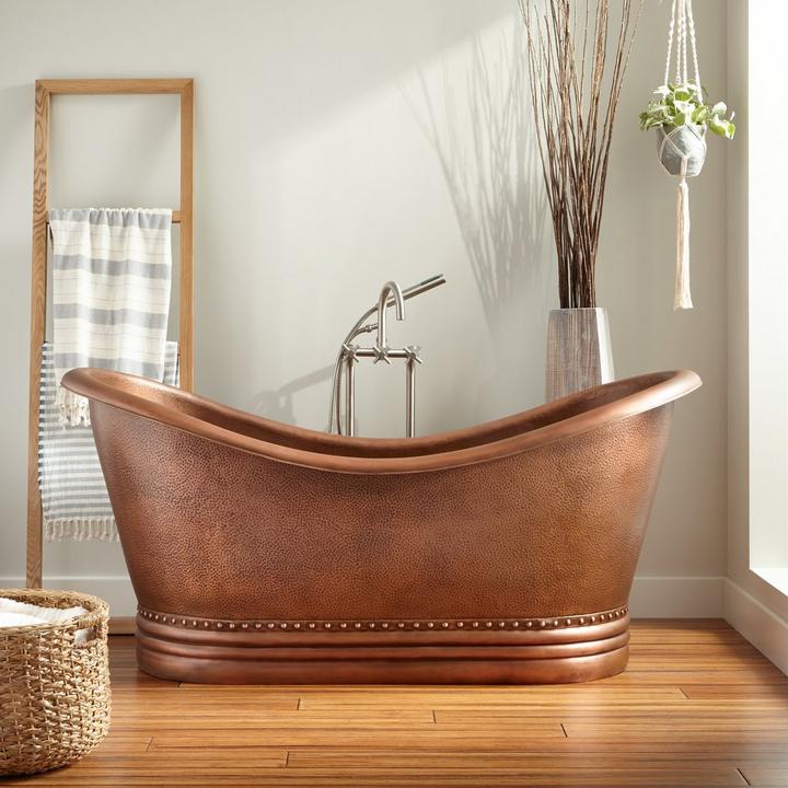 72" Paige Copper Double-Slipper Tub with Antique Copper Patina