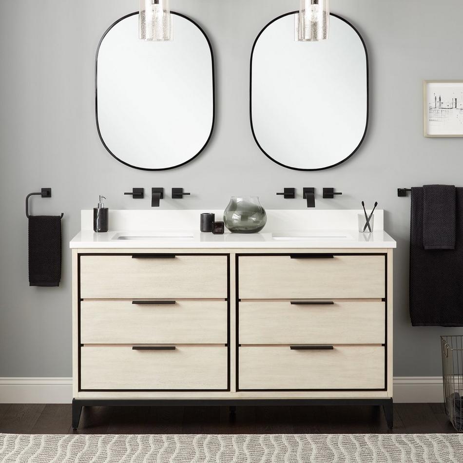 60" Hytes Mahogany Double Vanity With Rectangular Undermount Sinks - Sky Gray, , large image number 1