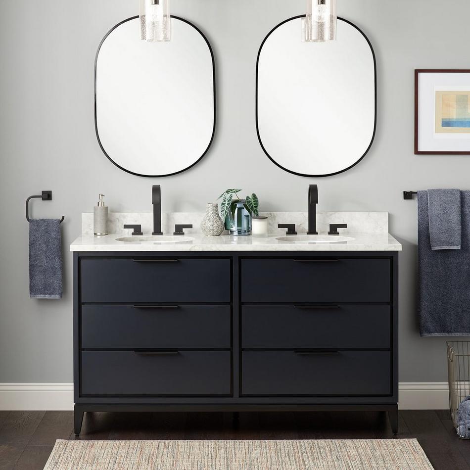 60" Hytes Mahogany Double Vanity With Undermount Sinks - Midnight Navy Blue, , large image number 0