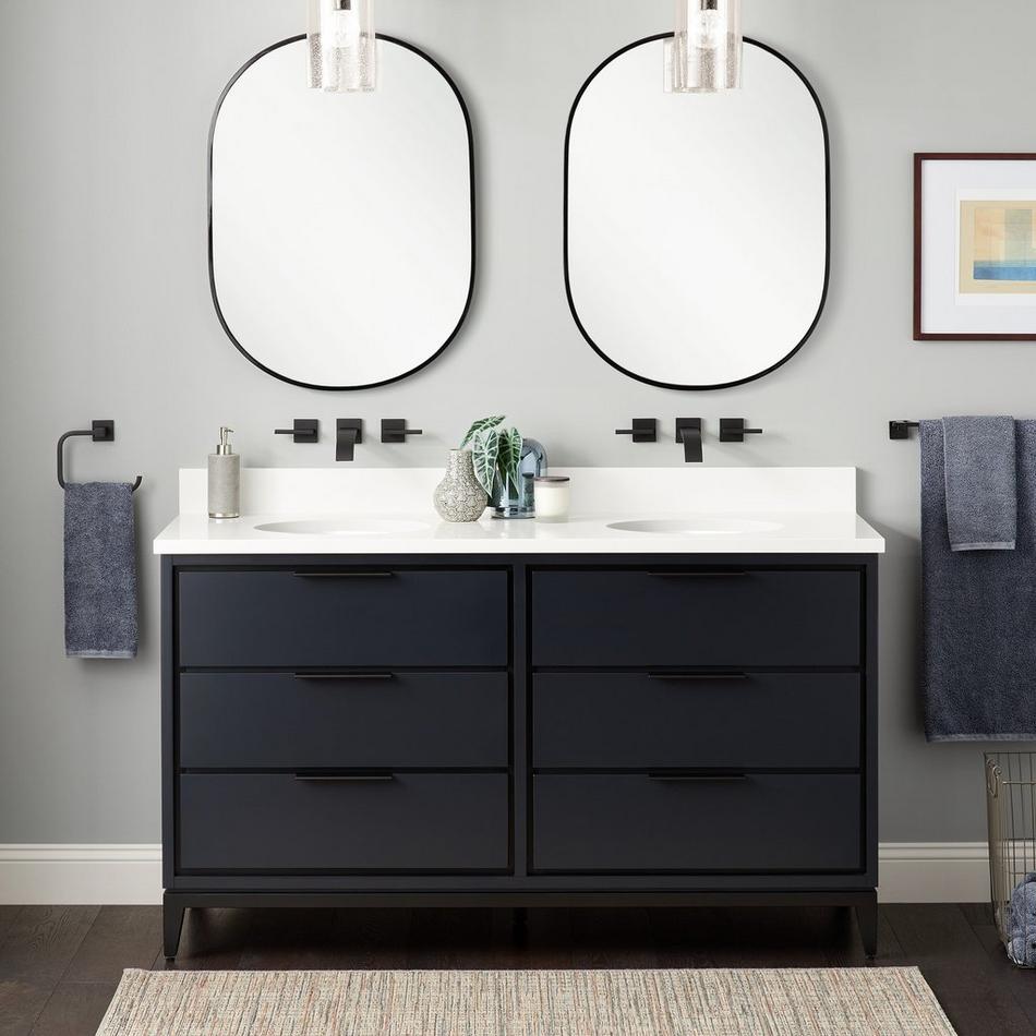 60" Hytes Mahogany Double Vanity With Undermount Sinks - Midnight Navy Blue, , large image number 1