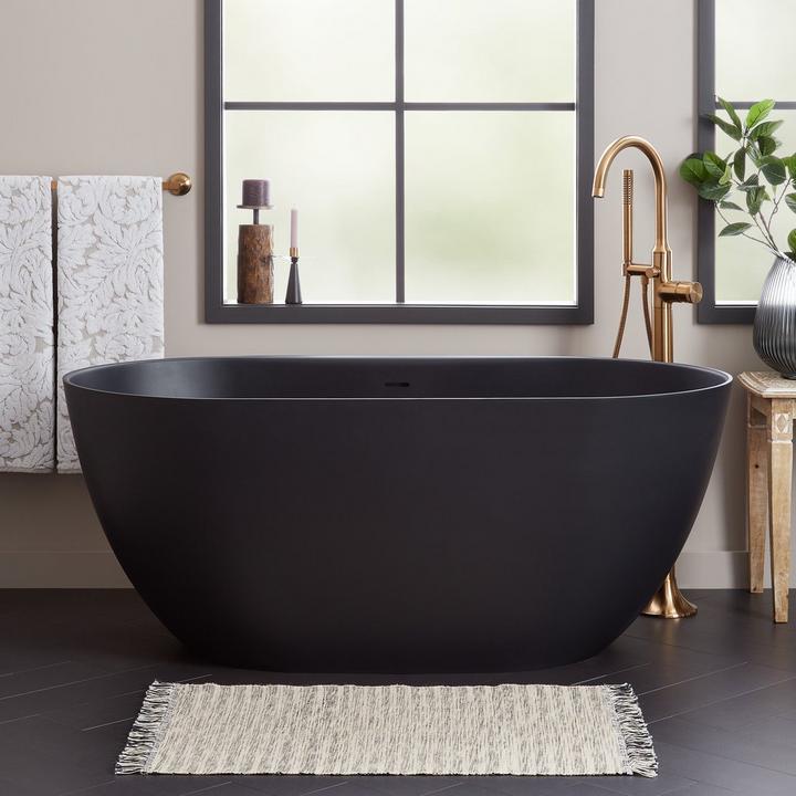 59" Catino Solid Surface Freestanding Tub in Matte Black for matte black bathroom