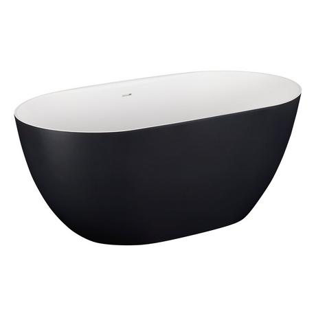 59" Catino Solid Surface Freestanding Tub - Matte White Interior - Matte Black Exterior