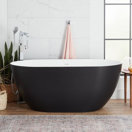 66" Catino Solid Surface Freestanding Tub - Matte White Interior - Matte Black Exterior