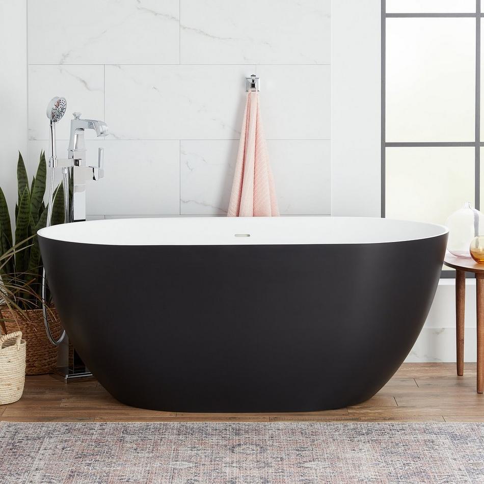 66" Catino Solid Surface Freestanding Tub - Matte White Interior - Matte Black Exterior, , large image number 0
