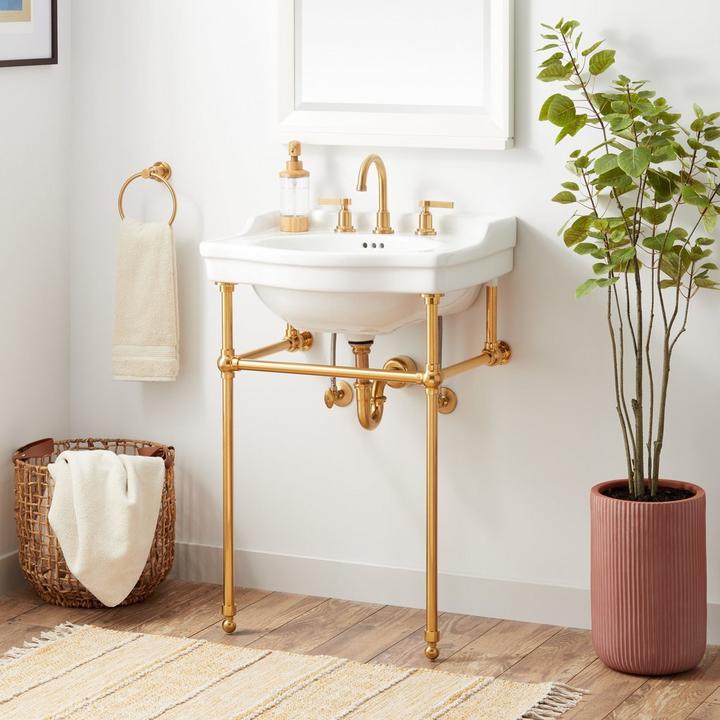 24" Cierra Console Sink with Brass Stand in Brushed Gold