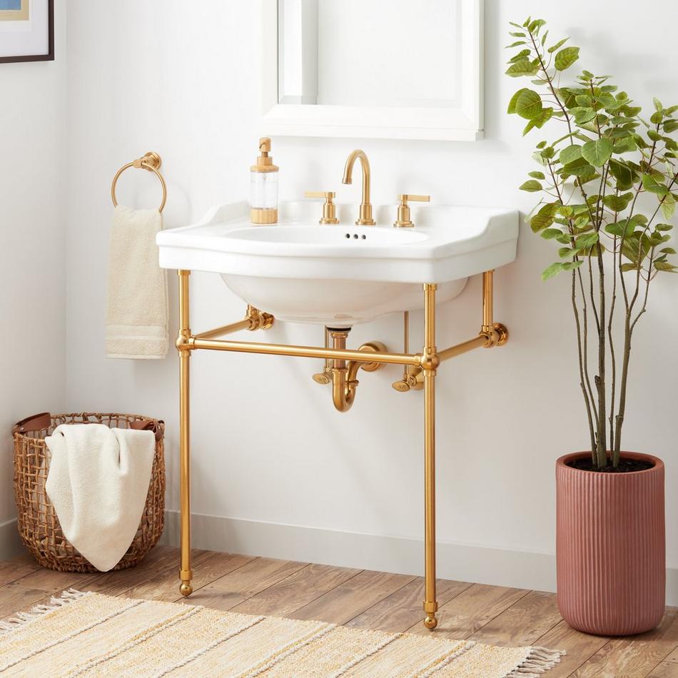 30 Cierra Console Sink with Brass Stand - Chrome in White | Vitreous China | Signature Hardware