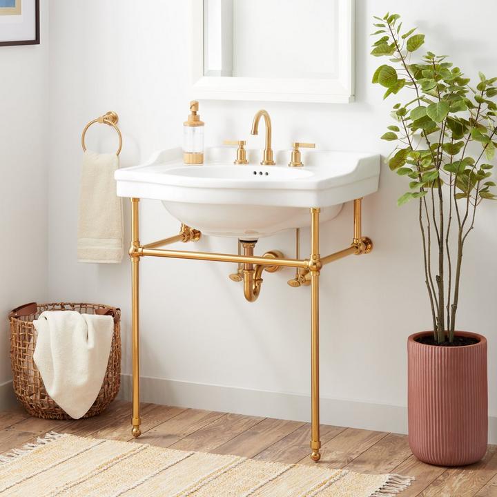 30" Cierra Console Sink with Brass Stand in Brushed Gold