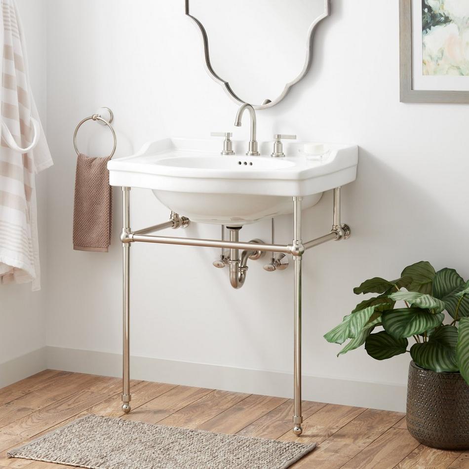 30 Cierra Console Sink with Brass Stand - Polished Nickel in White | Vitreous China | Signature Hardware