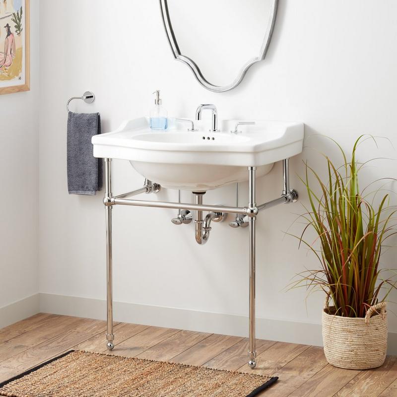 Cierra Console Sink with Brass Stand - Brushed Nickel