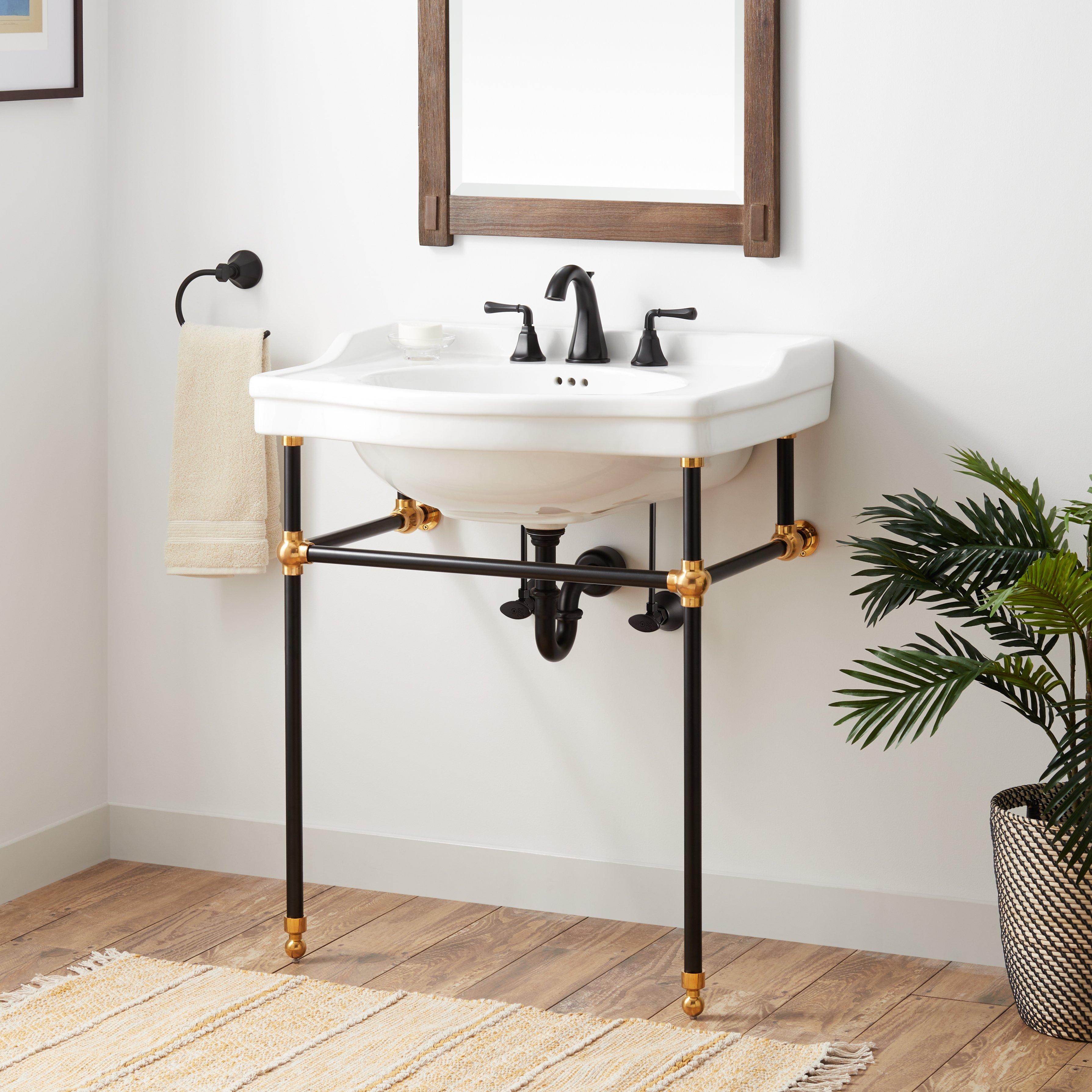 30 Cierra Console Sink with Brass Stand - Chrome in White | Vitreous China | Signature Hardware