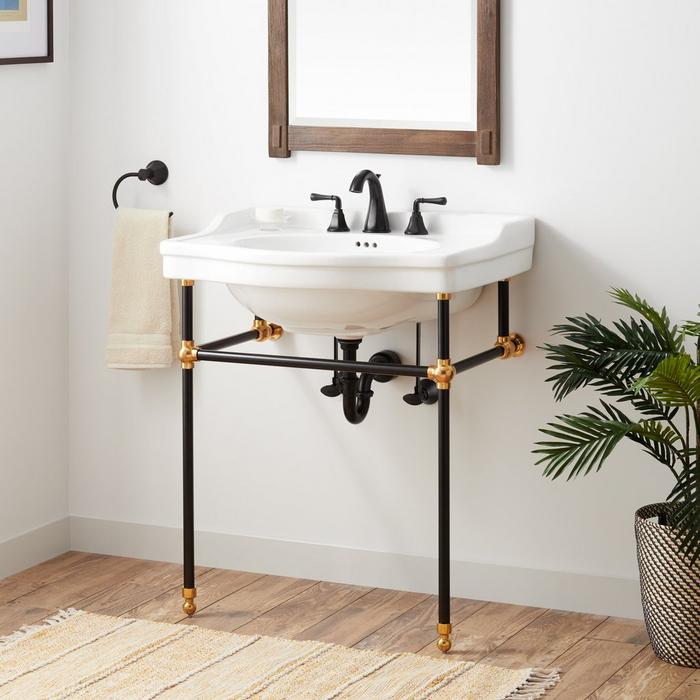 30" Cierra Console Sink with Two Tone Brass Stand in Black & Gold