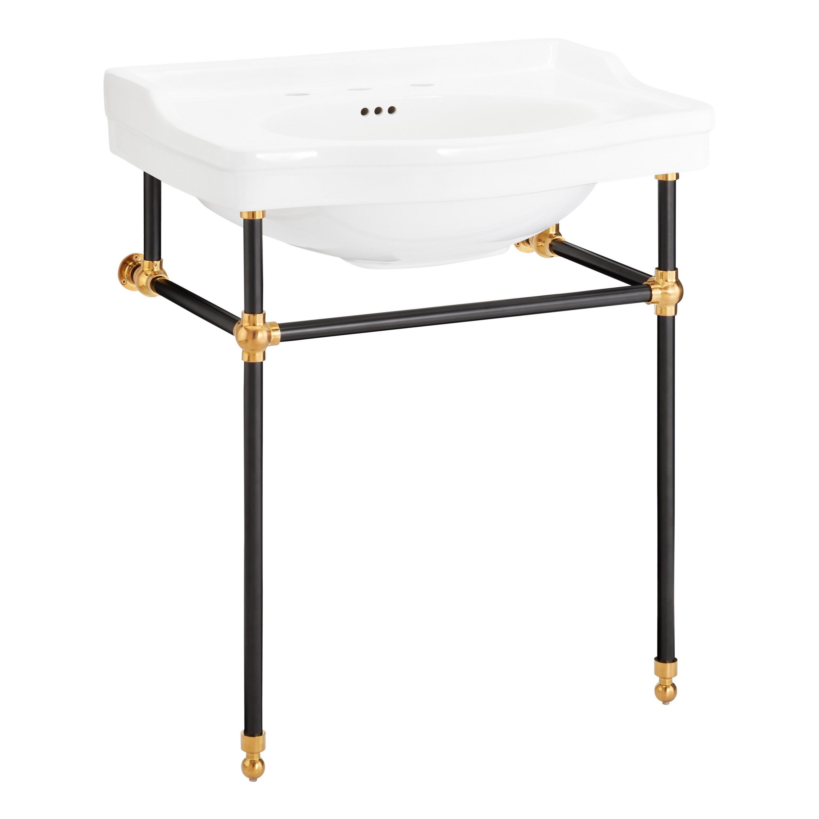 30" Cierra Console Sink with Two Tone Brass Stand Black & Gold