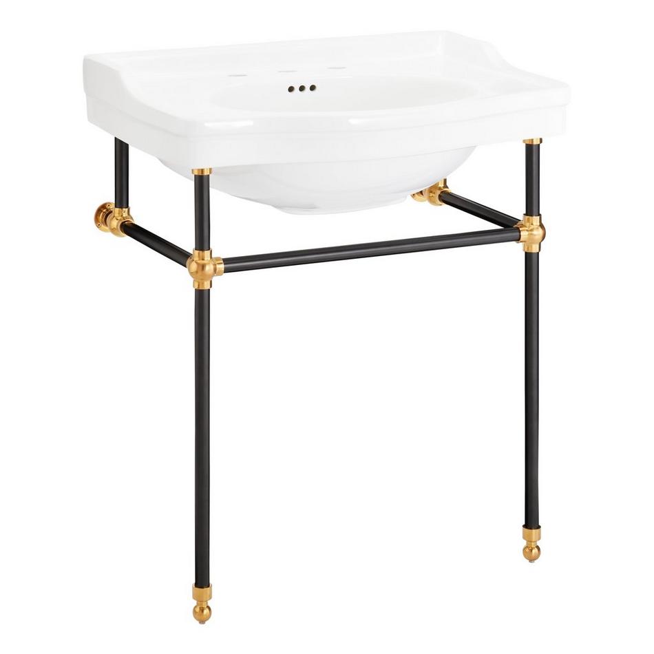 30" Cierra Console Sink with Two Tone Brass Stand - Black & Gold, , large image number 1
