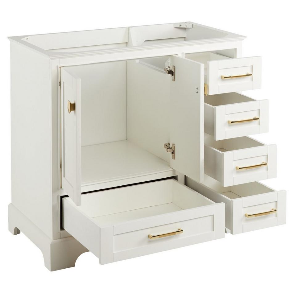 36" Quen Vanity With Left Offset Rectangular Undermount Sink - Soft White -Carrara Marble Widespread, , large image number 2