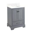 24" Quen Vanity With Undermount Sink - Gray - Feathered White Quartz Widespread, , large image number 0