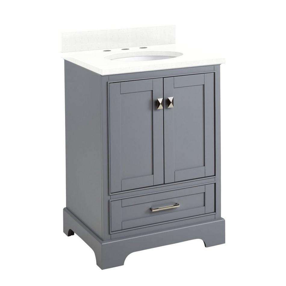 24" Quen Vanity With Undermount Sink - Gray - Feathered White Quartz Widespread, , large image number 0