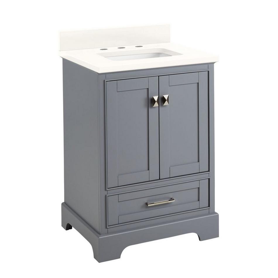24" Quen Vanity With Rectangular Undermount Sink - Gray - Arctic White Quartz Widespread, , large image number 0