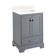 24" Quen Vanity With Rectangular Undermount Sink - Gray - Arctic White Quartz No Faucet Holes, , large image number 0