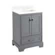 24" Quen Vanity With Rectangular Undermount Sink - Gray - Feathered White Quartz Single Hole, , large image number 0