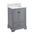 24" Quen Vanity With Rectangular Undermount Sink - Gray - Carrara Marble No Faucet Holes, , large image number 0
