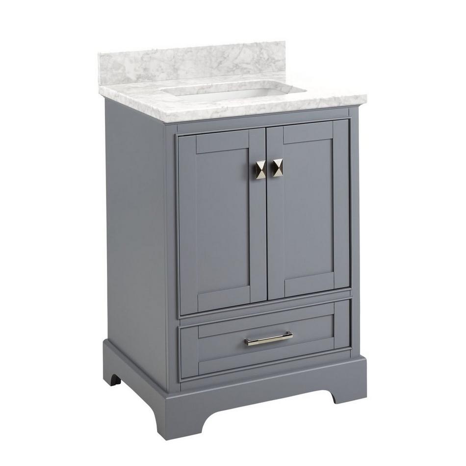 24" Quen Vanity With Rectangular Undermount Sink - Gray - Carrara Marble No Faucet Holes, , large image number 0