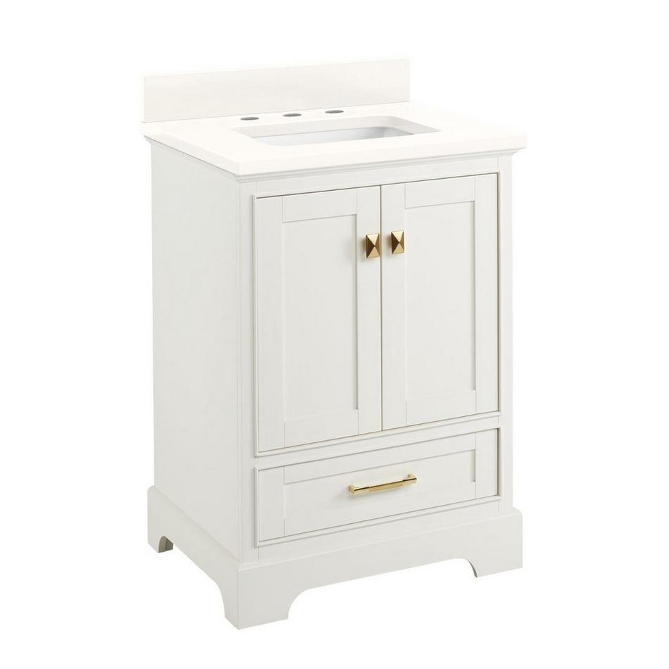 24" Quen Vanity With Rectangular Undermount Sink - Soft White - Arctic White Quartz Widespread, , large image number 0