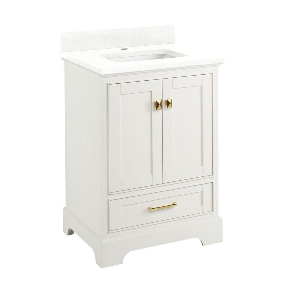 24" Quen Vanity With Rectangular Undermount Sink - Soft White - Feathered White Quartz Single Hole, , large image number 0