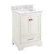 24" Quen Vanity With Rectangular Undermount Sink - Soft White - Carrara Marble No Faucet Holes, , large image number 0